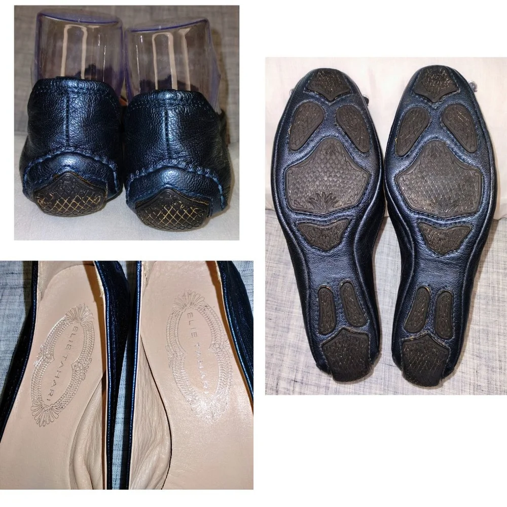 Women's Elie Tahari Leather Flats with Silver-Tone Accents (Size 38 - 7.5)